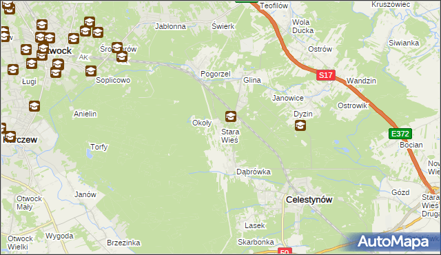 mapa Stara Wieś gmina Celestynów, Stara Wieś gmina Celestynów na mapie Targeo