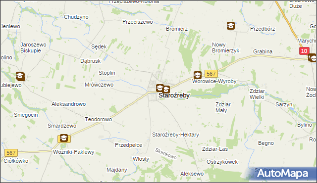 mapa Staroźreby, Staroźreby na mapie Targeo