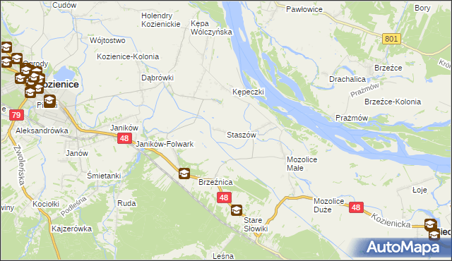 mapa Staszów gmina Kozienice, Staszów gmina Kozienice na mapie Targeo