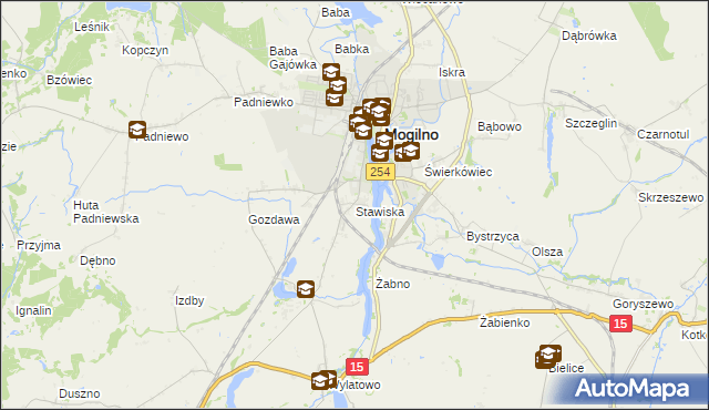 mapa Stawiska gmina Mogilno, Stawiska gmina Mogilno na mapie Targeo