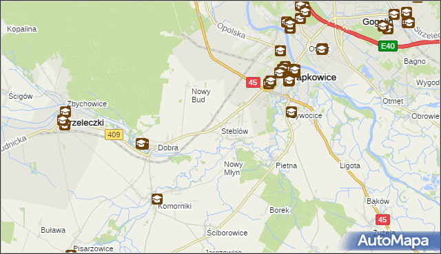 mapa Steblów gmina Krapkowice, Steblów gmina Krapkowice na mapie Targeo