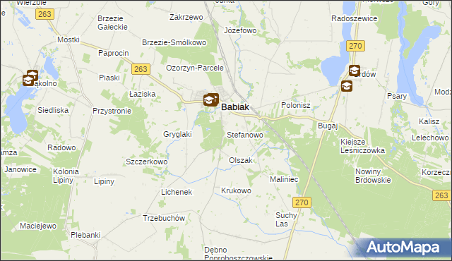 mapa Stefanowo gmina Babiak, Stefanowo gmina Babiak na mapie Targeo