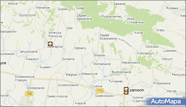 mapa Stradów gmina Czarnocin, Stradów gmina Czarnocin na mapie Targeo