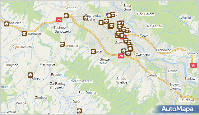 mapa Stróże Małe, Stróże Małe na mapie Targeo