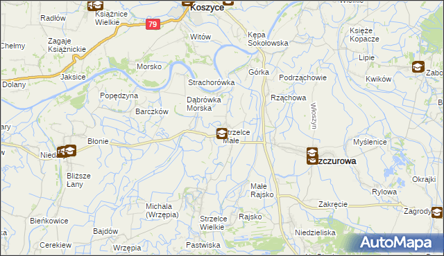 mapa Strzelce Małe gmina Szczurowa, Strzelce Małe gmina Szczurowa na mapie Targeo