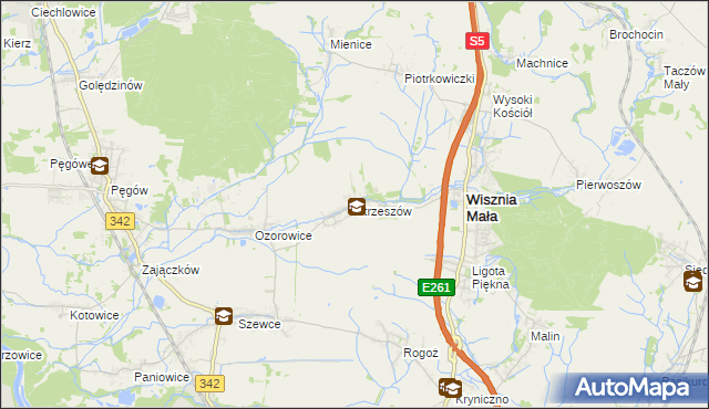 mapa Strzeszów gmina Wisznia Mała, Strzeszów gmina Wisznia Mała na mapie Targeo