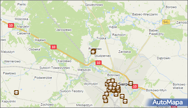 mapa Studzieniec gmina Sierpc, Studzieniec gmina Sierpc na mapie Targeo