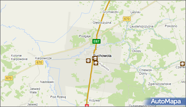 mapa Suchowola powiat sokólski, Suchowola powiat sokólski na mapie Targeo