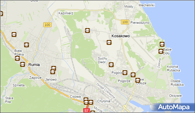 mapa Suchy Dwór gmina Kosakowo, Suchy Dwór gmina Kosakowo na mapie Targeo