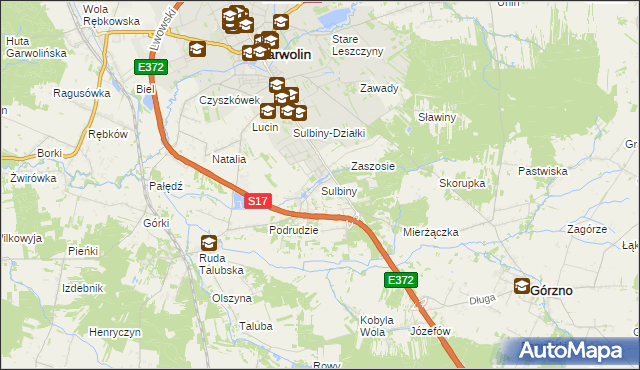 mapa Sulbiny, Sulbiny na mapie Targeo