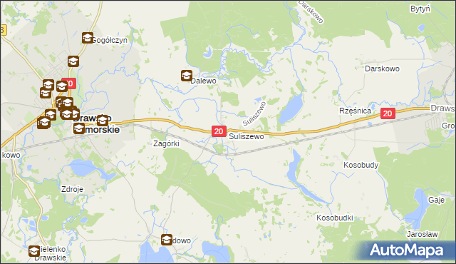 mapa Suliszewo gmina Drawsko Pomorskie, Suliszewo gmina Drawsko Pomorskie na mapie Targeo