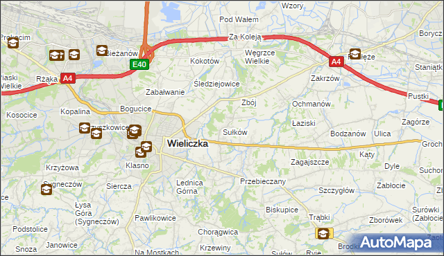 mapa Sułków gmina Wieliczka, Sułków gmina Wieliczka na mapie Targeo