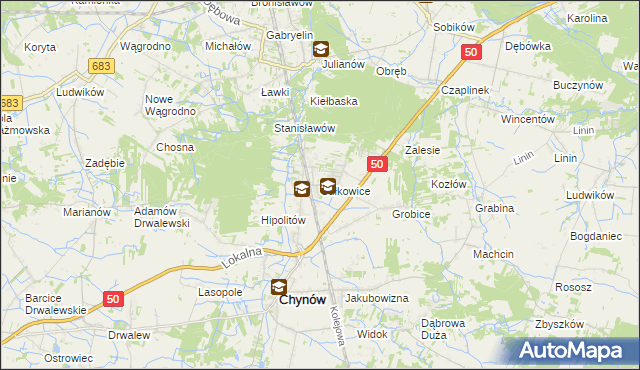 mapa Sułkowice gmina Chynów, Sułkowice gmina Chynów na mapie Targeo
