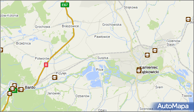 mapa Suszka gmina Kamieniec Ząbkowicki, Suszka gmina Kamieniec Ząbkowicki na mapie Targeo