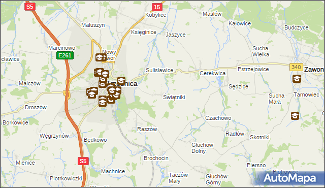 mapa Świątniki gmina Trzebnica, Świątniki gmina Trzebnica na mapie Targeo