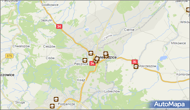mapa Świebodzice, Świebodzice na mapie Targeo