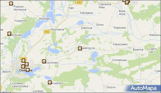 mapa Świerczyna gmina Osieczna, Świerczyna gmina Osieczna na mapie Targeo