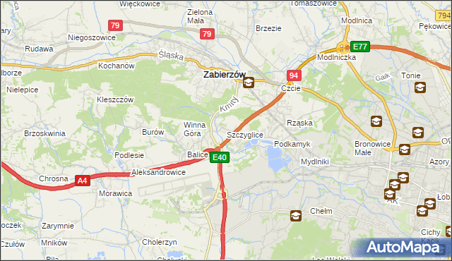 mapa Szczyglice gmina Zabierzów, Szczyglice gmina Zabierzów na mapie Targeo