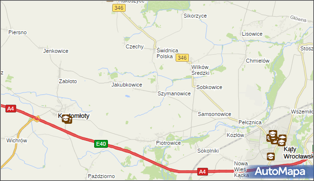 mapa Szymanowice gmina Kostomłoty, Szymanowice gmina Kostomłoty na mapie Targeo