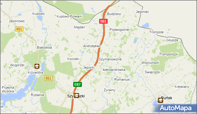 mapa Szymanowizna, Szymanowizna na mapie Targeo