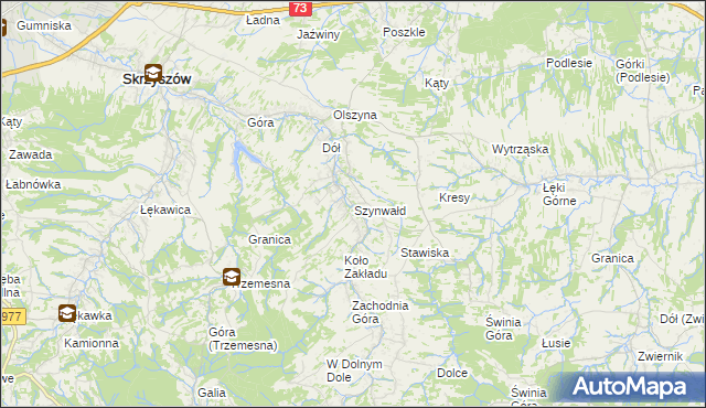 mapa Szynwałd gmina Skrzyszów, Szynwałd gmina Skrzyszów na mapie Targeo