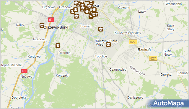 mapa Tobolice gmina Rzekuń, Tobolice gmina Rzekuń na mapie Targeo