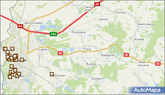 mapa Trójca gmina Zgorzelec, Trójca gmina Zgorzelec na mapie Targeo