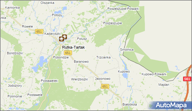 mapa Trzcianka gmina Rutka-Tartak, Trzcianka gmina Rutka-Tartak na mapie Targeo