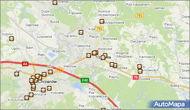 mapa Trzebinia powiat chrzanowski, Trzebinia powiat chrzanowski na mapie Targeo