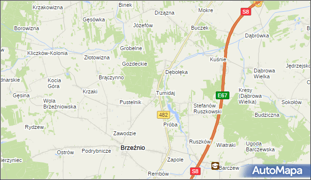 mapa Tumidaj gmina Brzeźnio, Tumidaj gmina Brzeźnio na mapie Targeo