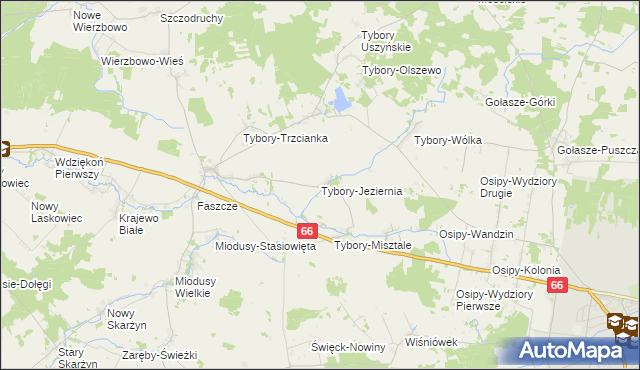 mapa Tybory-Jeziernia, Tybory-Jeziernia na mapie Targeo