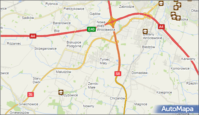 mapa Tyniec Mały, Tyniec Mały na mapie Targeo