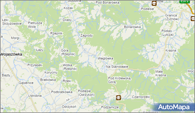 mapa Węglówka gmina Korczyna, Węglówka gmina Korczyna na mapie Targeo