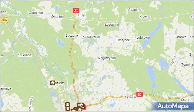 mapa Węgorzynko, Węgorzynko na mapie Targeo