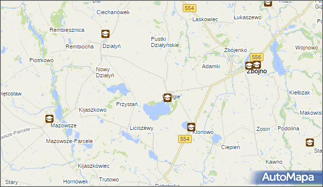 mapa Wielgie gmina Zbójno, Wielgie gmina Zbójno na mapie Targeo