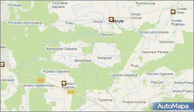 mapa Wielgolas gmina Obryte, Wielgolas gmina Obryte na mapie Targeo