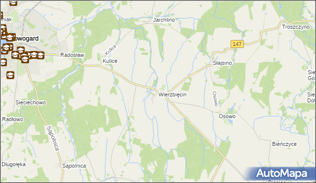 mapa Wierzbięcin gmina Nowogard, Wierzbięcin gmina Nowogard na mapie Targeo