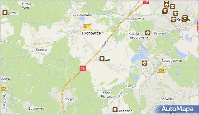 mapa Wilcza gmina Pilchowice, Wilcza gmina Pilchowice na mapie Targeo
