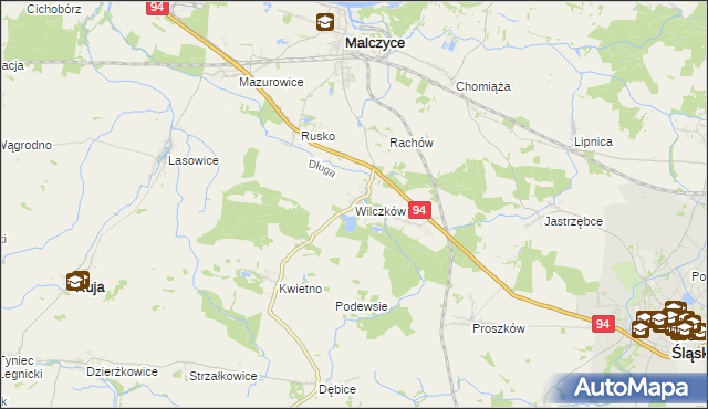 mapa Wilczków gmina Malczyce, Wilczków gmina Malczyce na mapie Targeo