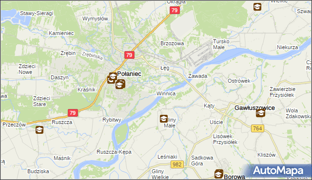 mapa Winnica gmina Połaniec, Winnica gmina Połaniec na mapie Targeo