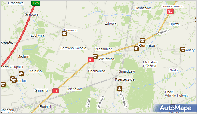mapa Witkowice gmina Kłomnice, Witkowice gmina Kłomnice na mapie Targeo