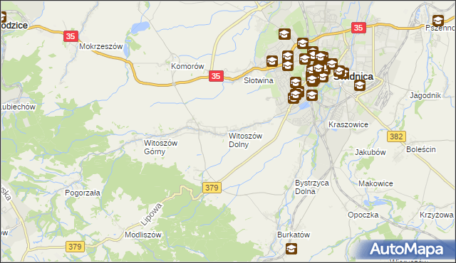 mapa Witoszów Dolny, Witoszów Dolny na mapie Targeo