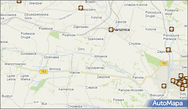 mapa Witowice gmina Charsznica, Witowice gmina Charsznica na mapie Targeo
