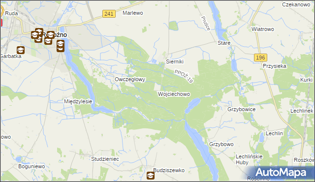 mapa Wojciechowo gmina Rogoźno, Wojciechowo gmina Rogoźno na mapie Targeo