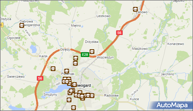 mapa Wojcieszyn gmina Nowogard, Wojcieszyn gmina Nowogard na mapie Targeo