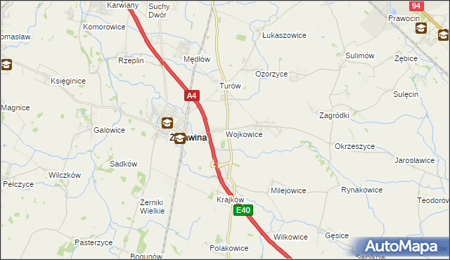 mapa Wojkowice gmina Żórawina, Wojkowice gmina Żórawina na mapie Targeo
