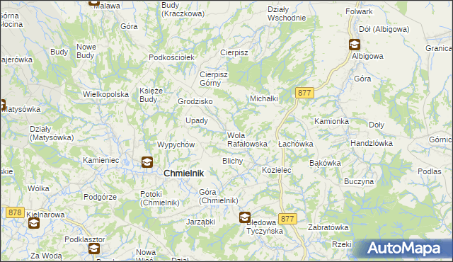 mapa Wola Rafałowska gmina Chmielnik, Wola Rafałowska gmina Chmielnik na mapie Targeo
