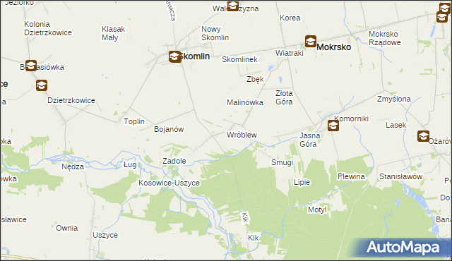 mapa Wróblew gmina Skomlin, Wróblew gmina Skomlin na mapie Targeo