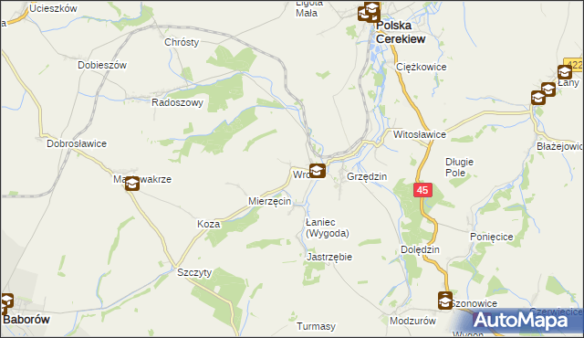 mapa Wronin gmina Polska Cerekiew, Wronin gmina Polska Cerekiew na mapie Targeo