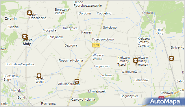 mapa Wrząca Wielka gmina Koło, Wrząca Wielka gmina Koło na mapie Targeo